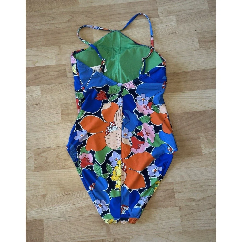 New Kate Spade New York High Neck One Piece Swimsuit Costal Garden Size Medium